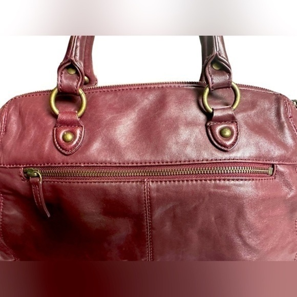 BURGUNDY RACHEL ZOE LUXE LEATHER SATCHEL FRINGE ZIPPER TASSELS - Picture 2 of 16